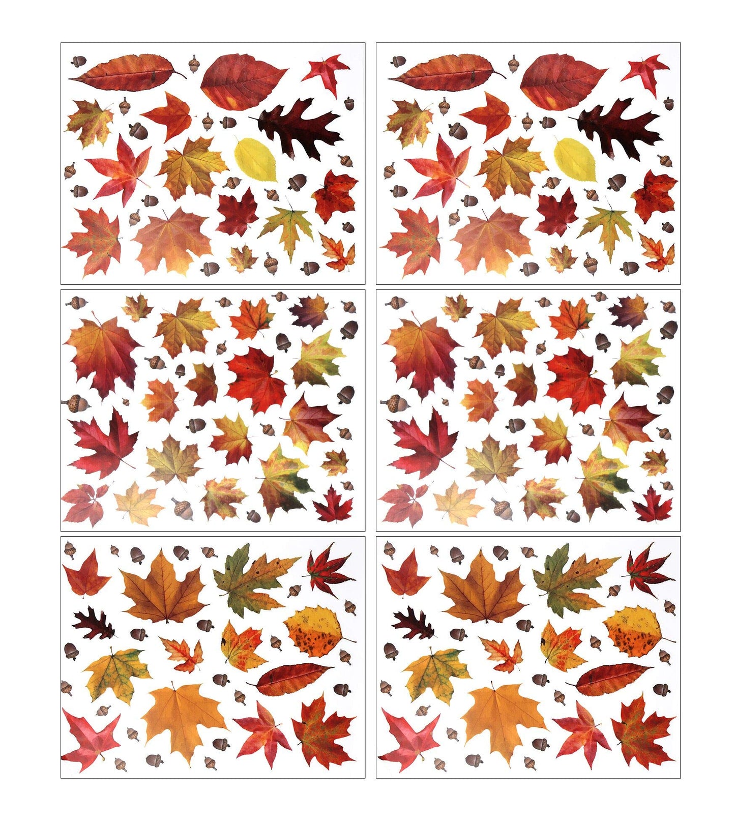 CCINEE 216pcs Maple Window Clings 6 Sheets Fall Leaves Assorted Maple Oak Leaves Acorns Window Stickers for Autumn Thanksgiving Halloween Seasonal Holiday Glass Window Decorations