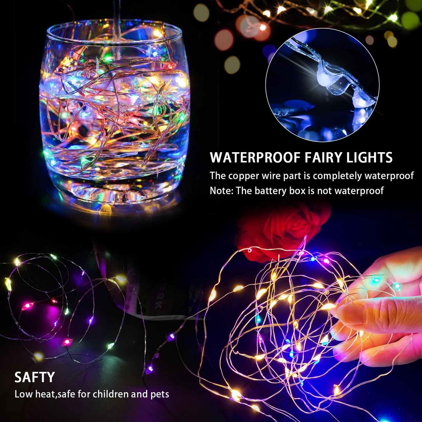 chzk 24 Pack Fairy Lights 7Ft 20 LED Battery Operated Twinkle String Waterproof Firefly Starry for Mason Jar Party Wedding Christmas Valentines Day (24, Multicolor)