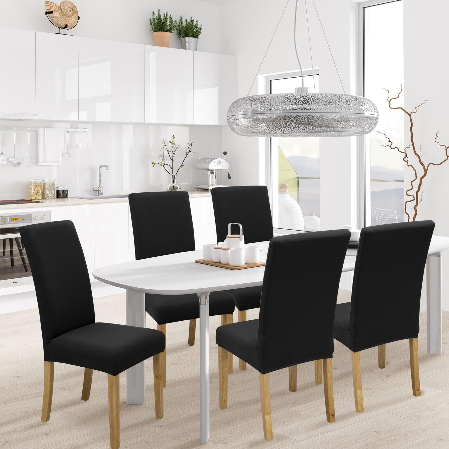 BIETYONE Dining Chair Cover,Dining Room Chair Covers Set of 6,Stretch Kitchen Chair Cover,Washable Dining Chair Cover,Parsons Chair Slipcovers Protective,for Home,Restaurant,Banquet(Black)