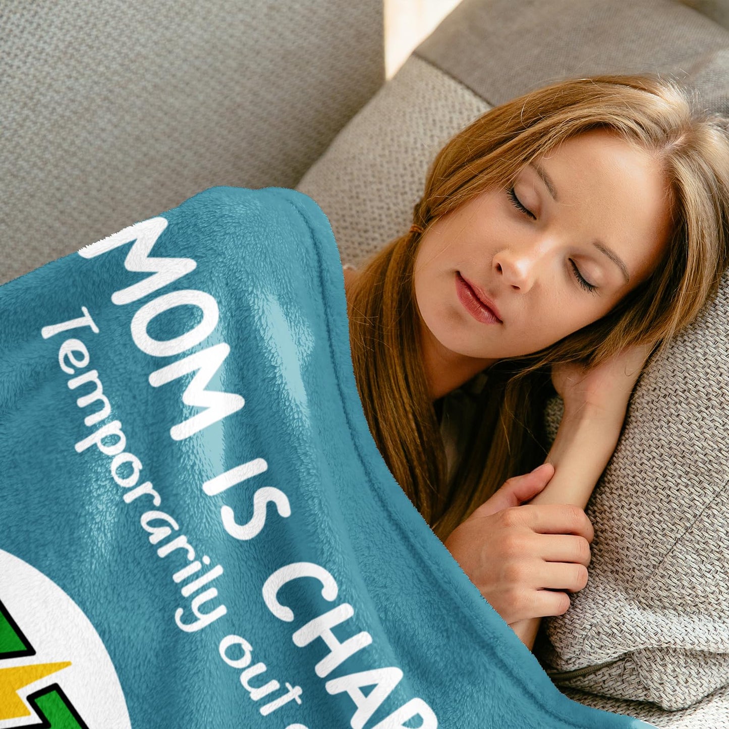 Craftique Gifts for Mom Birthday Christmas- Funny Soft Mom is Charging Blanket- New Moms Gifts for Women, Practical Blanket Throw for Napping Travel, 60”×50”