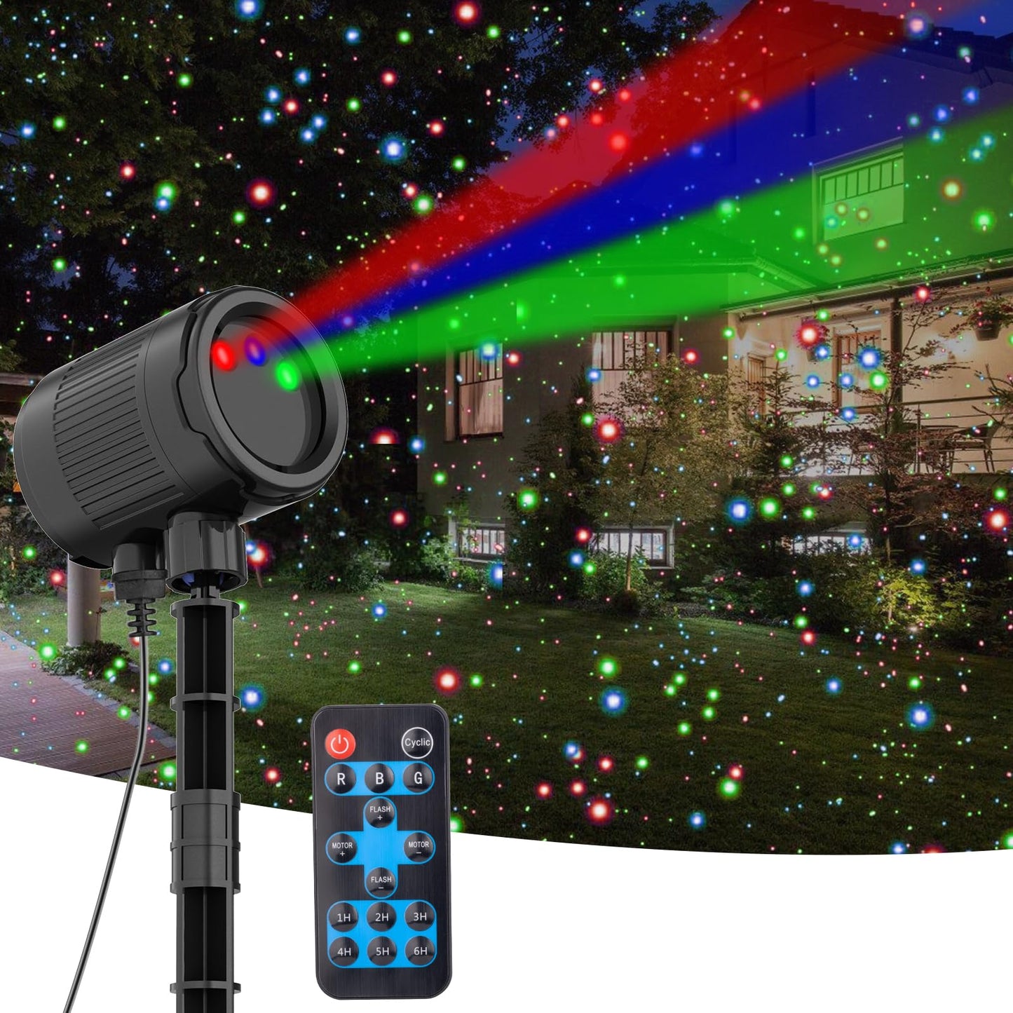 MXLATUU Christmas Laser Lights, RGB Laser Projector Light with RF Remote,Timer, Christmas Decorations Holiday Gift Projector for Xmas Home Garden Yard Party Outdoor Indoor Lights Show