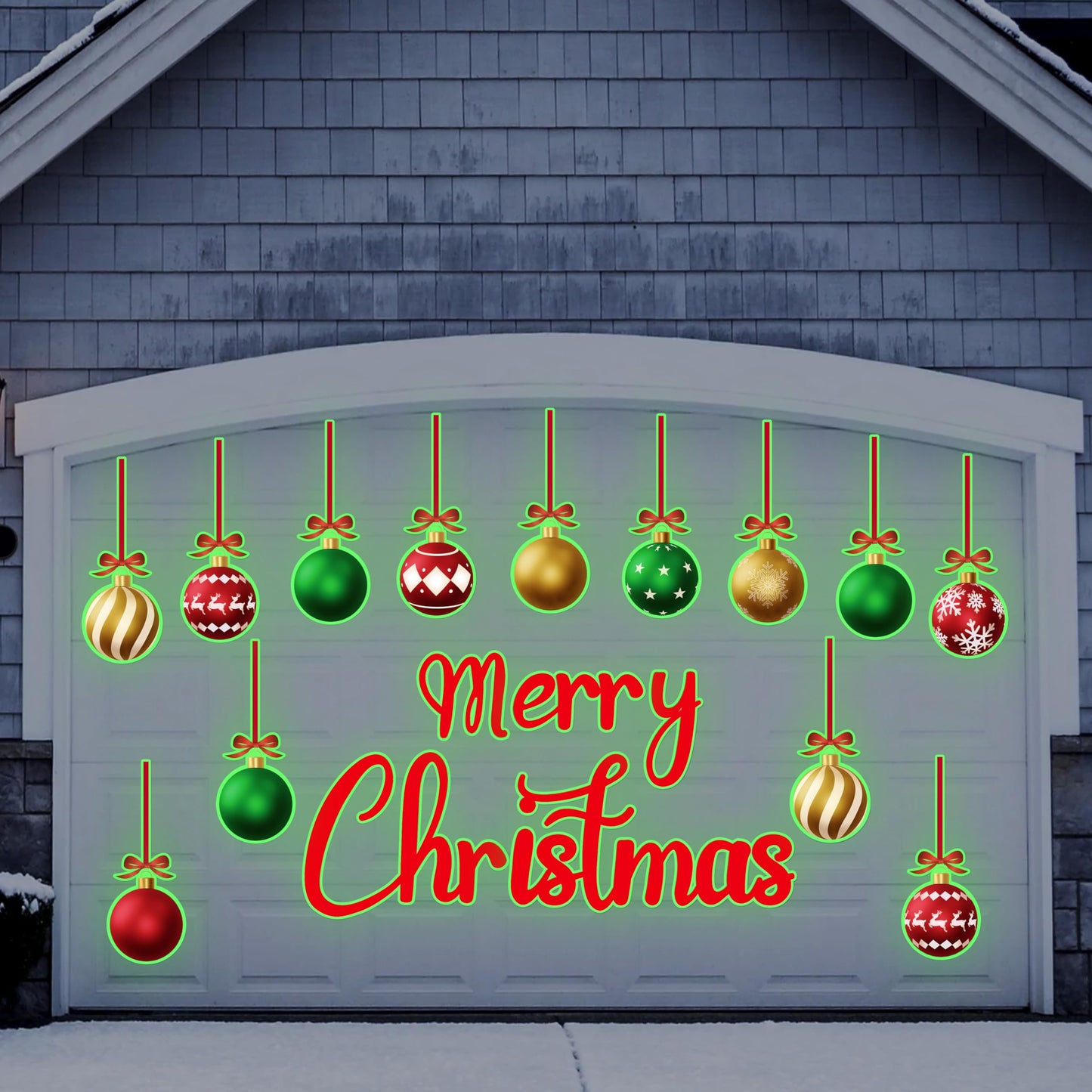 90shine 31PCS Luminous Christmas Garage Door Decorations Magnets - Magnetic Glow-in-The-Dark Merry Xmas Ball Holiday Refrigerator Fridge Cruise Kitchen Decor(Red Green Gold)