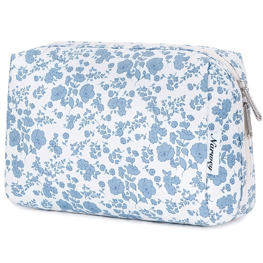 Narwey Checkered Makeup Bag Travel Cosmetic Bag Organizer Toiletry Bag Make Up Bags with Compartments for Women Girls (Large, Light Checkerboard)