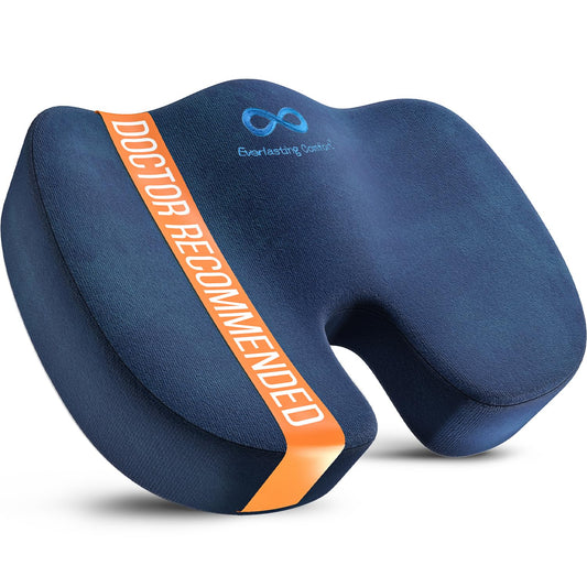 Everlasting Comfort Doctor Recommended Memory Foam Seat Cushion for Office Chairs & Car Seat - Ergonomic Office Desk Accessories for Tailbone Pain Relief, Sciatica & Back Support