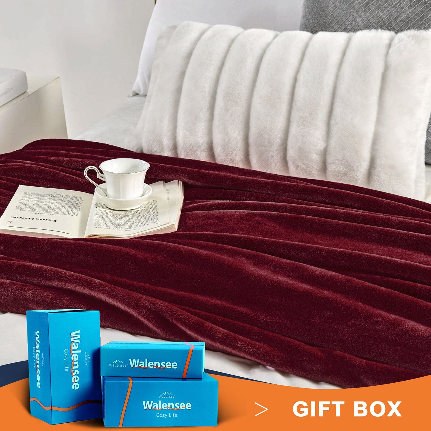 Walensee Burgundy Red Fleece Blanket Plush Throw Fuzzy Lightweight (Throw Size 50x60 Burgundy) Super Soft Microfiber Flannel Blankets for Couch, Bed, Sofa Ultra Warm and Cozy for All Seasons