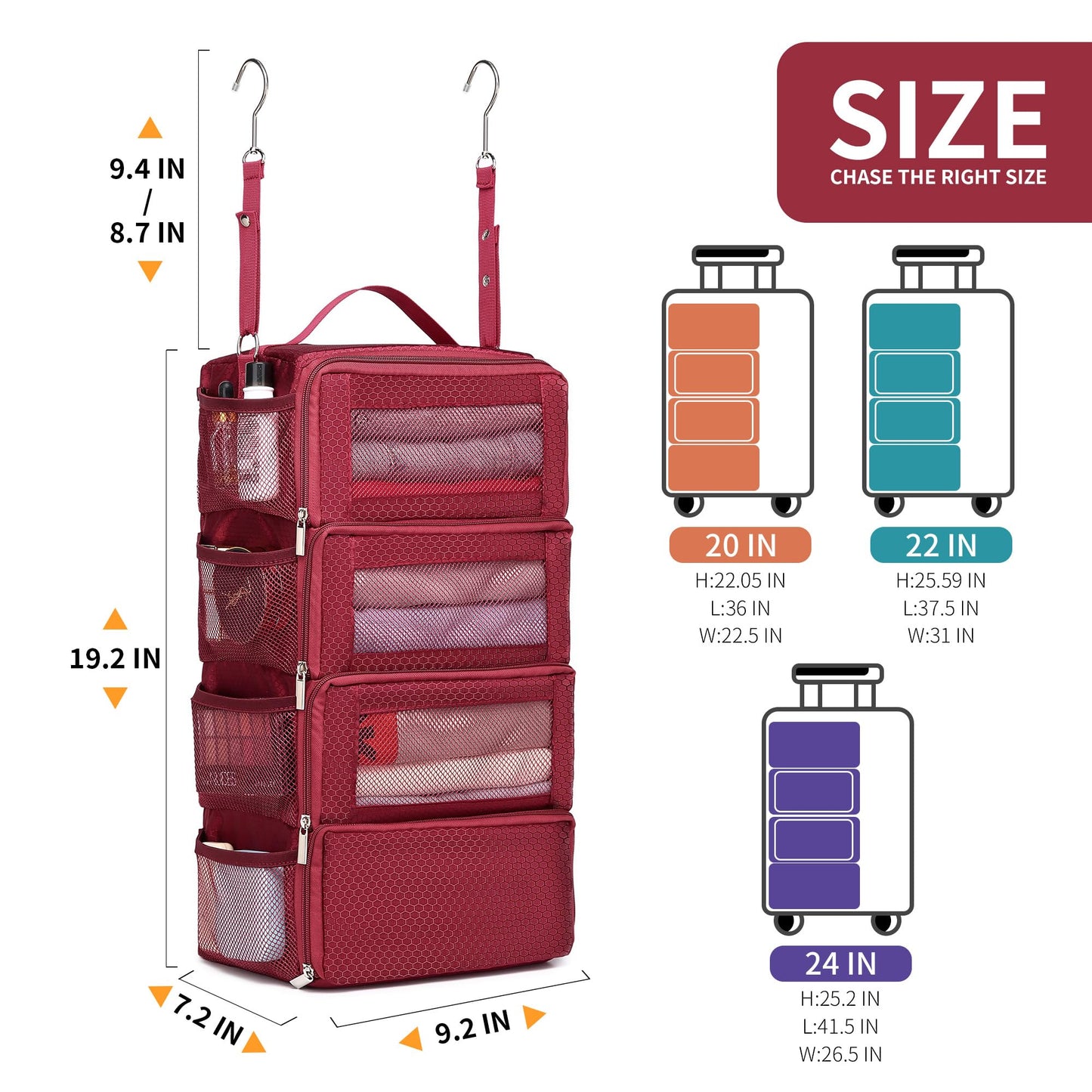 Aucovely Suitcase Organizer Travel Bags Organizer for Luggage Compression Hanging Packing Cubes for Travel Carry on Closet (Bag Only)