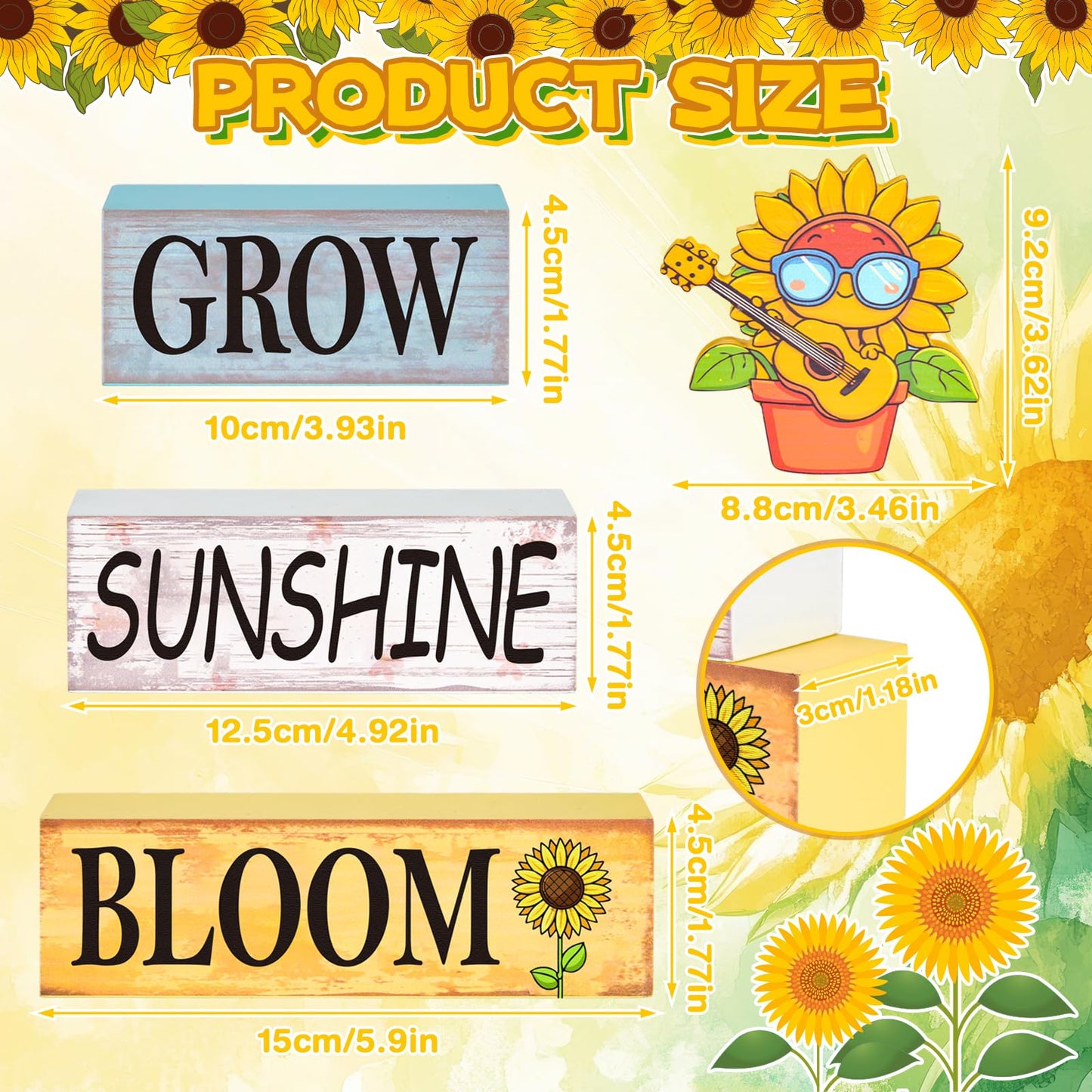 4 Pcs Sunflower Decor for Summer Wooden Tiered Tray Sign – Table Decorations Musician Sunflower Book Stack Block Sunshine Table Centerpiece for Home, Parties & Sunflower Gifts for Women