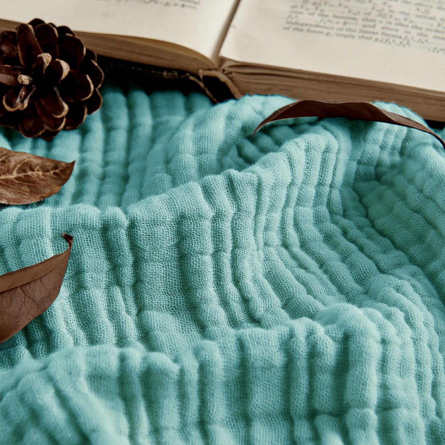 Joydeco 100% Cotton Muslin Throw Blanket for Couch Bed and Sofa, 4-Layer Lightweight and Breathable Soft Gauze Blanket for All Season, Luxury Throws Cotton Blanket Gift(Teal, 55"x75")