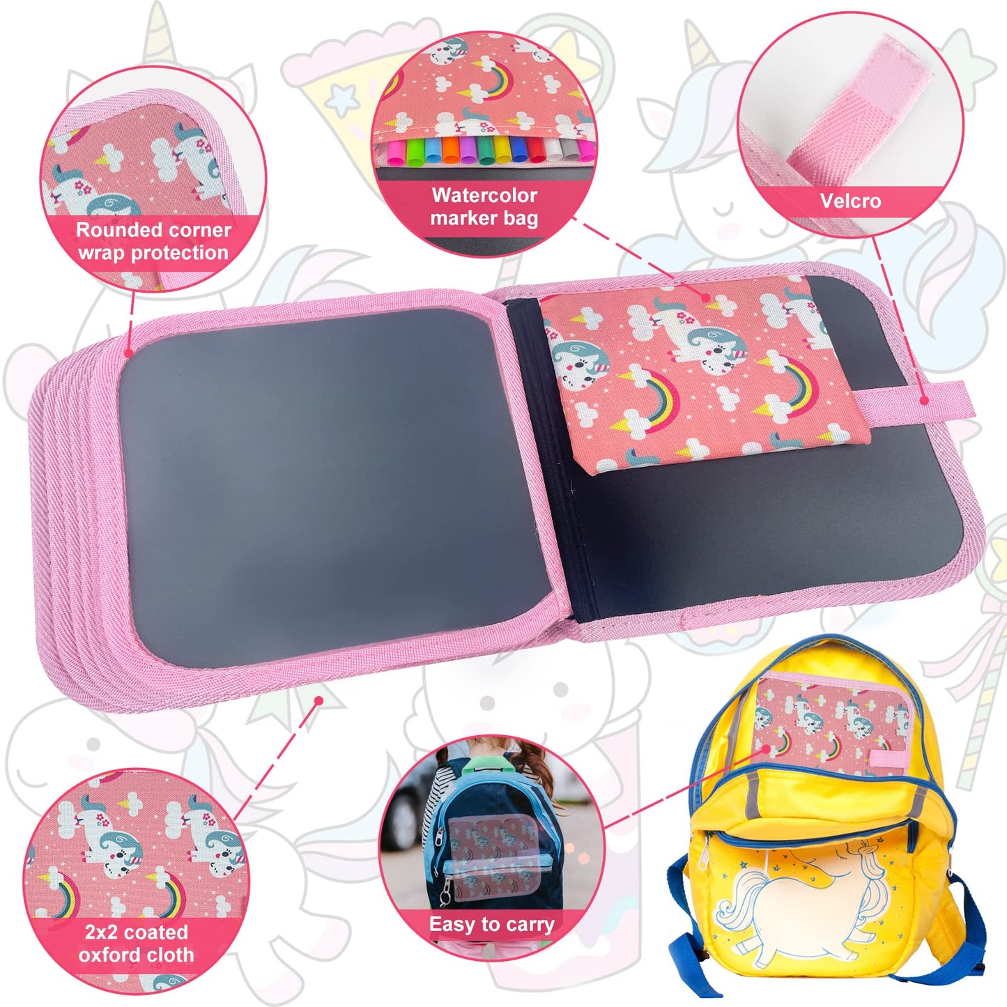 Qrytoi Erasable Book Doodle Set for Kids,Magic Drawing Book for Kids,Reusable Drawing Book 12 Watercolor Pens 14 Page Drawing,Road Trip Car Game Writing Painting Set for Boys and Girls