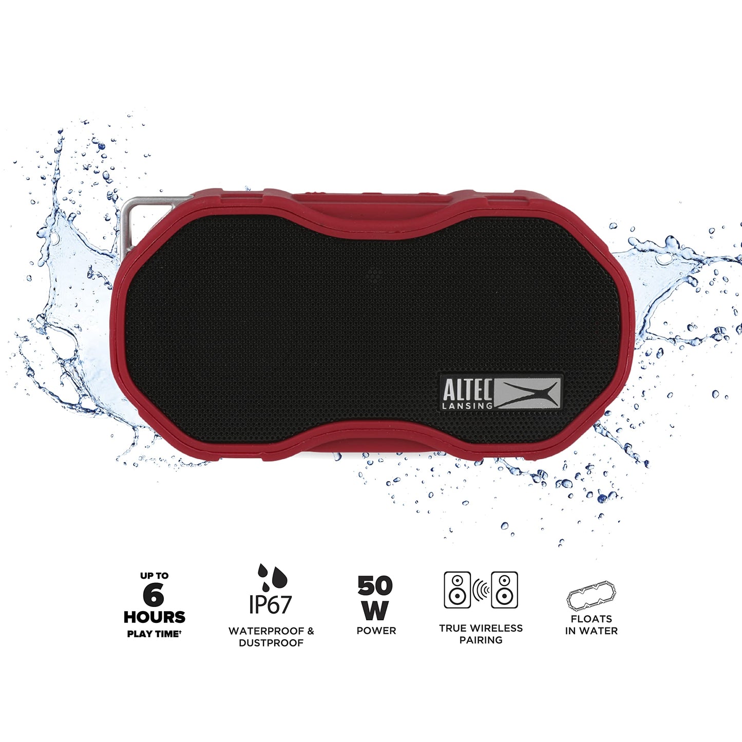 Altec Lansing Baby Boom XL - Waterproof Bluetooth Speaker, Wireless & Portable Speaker for Travel & Outdoor Use, Deep Bass & Loud Sound, 2 Pack, Red