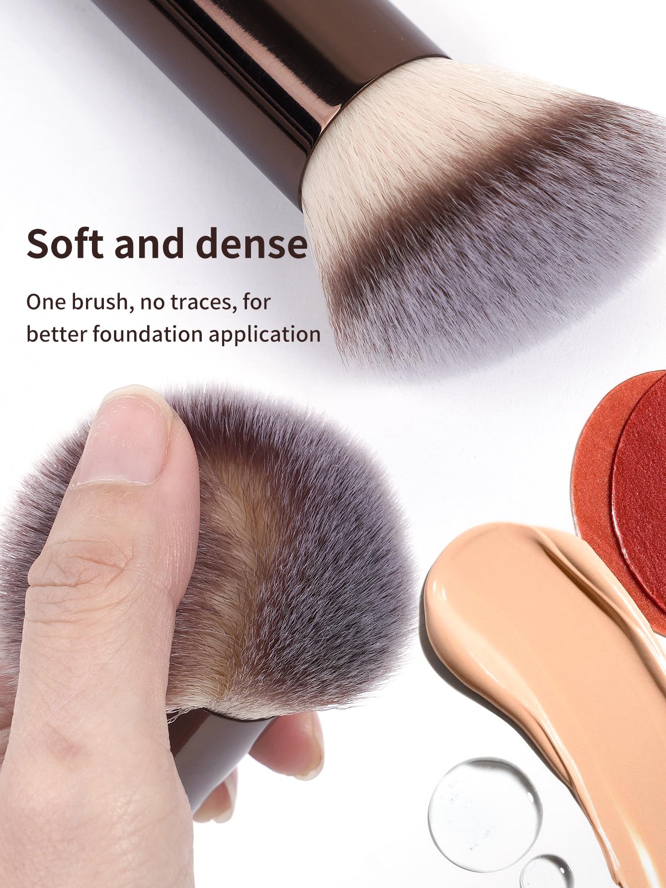 MAANGE 4 PCS Foundation Makeup Brush Set Double-ended Kabuki Brush Contour Brush for Liquid Powder Concealer Cream Cosmetics Blending Blush Face Makeup Tools Kit (Coffee)