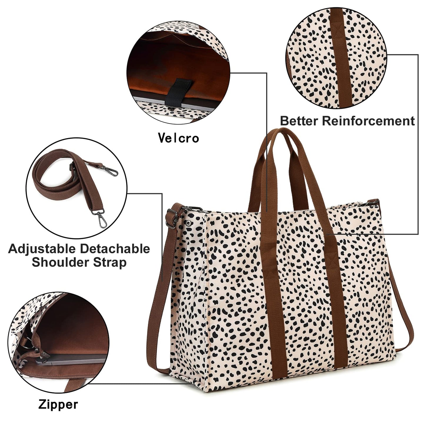 Laptop Tote Bag for Women Work Shoulder Bags 15.6 inch Canvas Laptop Computer Purse Messenger Teacher Handbag Business Office Briefcase (Leopard - Apricot)