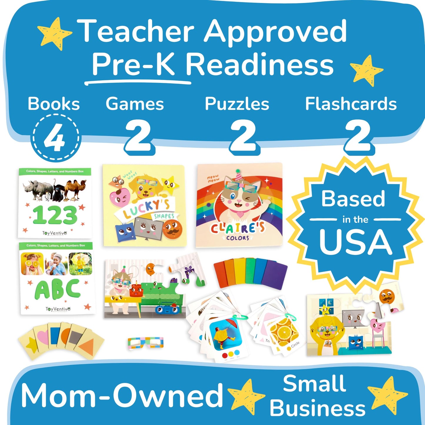 TOYVENTIVE Educational Books, Flash Cards, and Puzzles - Birthday Gifts for 1, 2, 3, and 4 Year Old Boys, Toddler Learning Toys and Activities