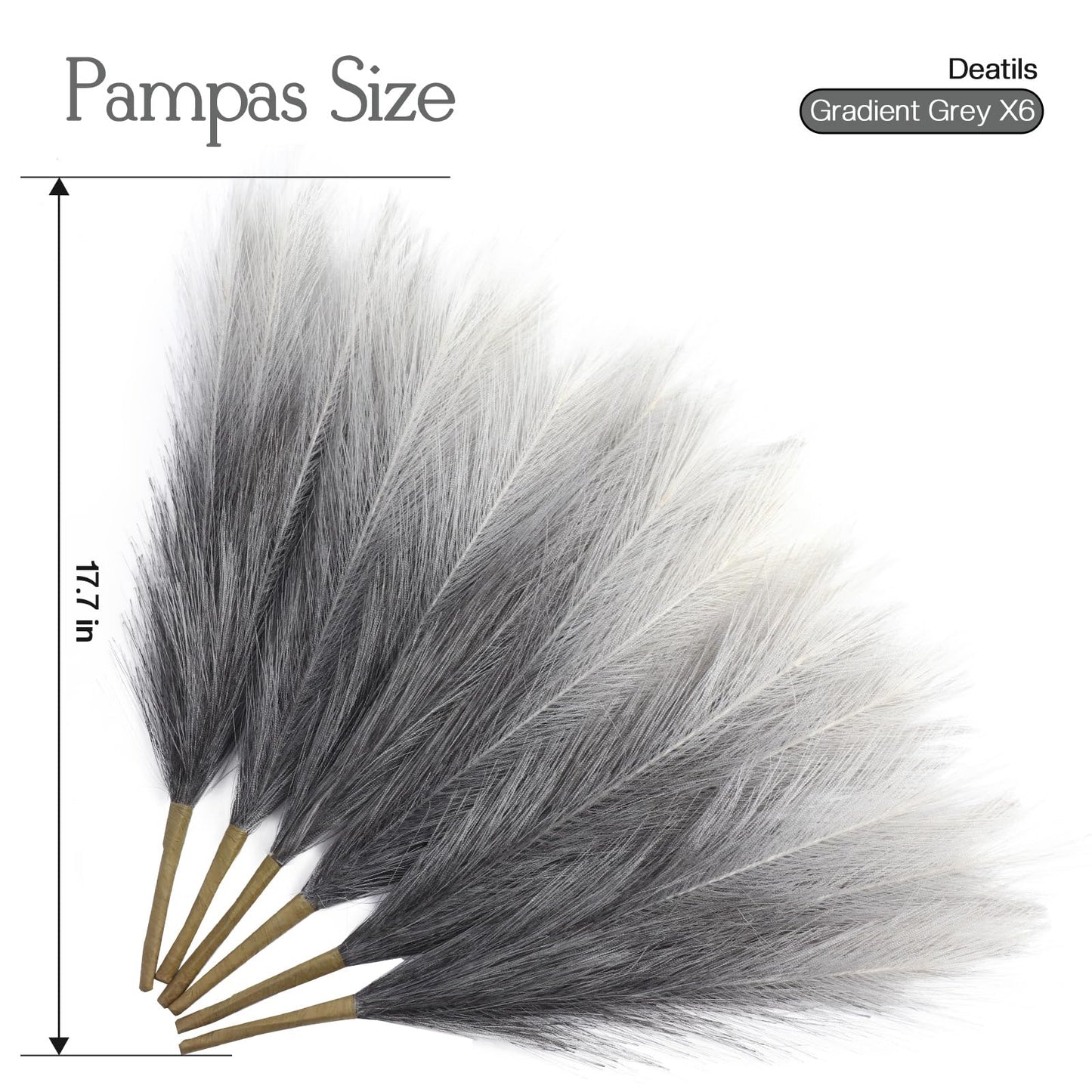Ureymx Faux Pampas Grass Decor 17.7 Inch 6pcs, Pompas Grass Flower Arrangement and Vase Filler Artificial Pampas Grass Short Decor for Boho Home Wedding Decoration (Gradient Grey)