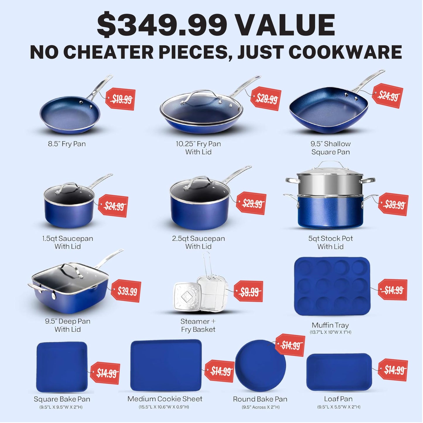 GRANITESTONE 20 Pc Kitchen Pots and Pans Set Non Stick Cookware Set, Kitchen Cookware Sets with Deep Frying Pan Set and Bakeware Set, Non Toxic PFOA PFOS Free, Oven and Dishwasher Safe