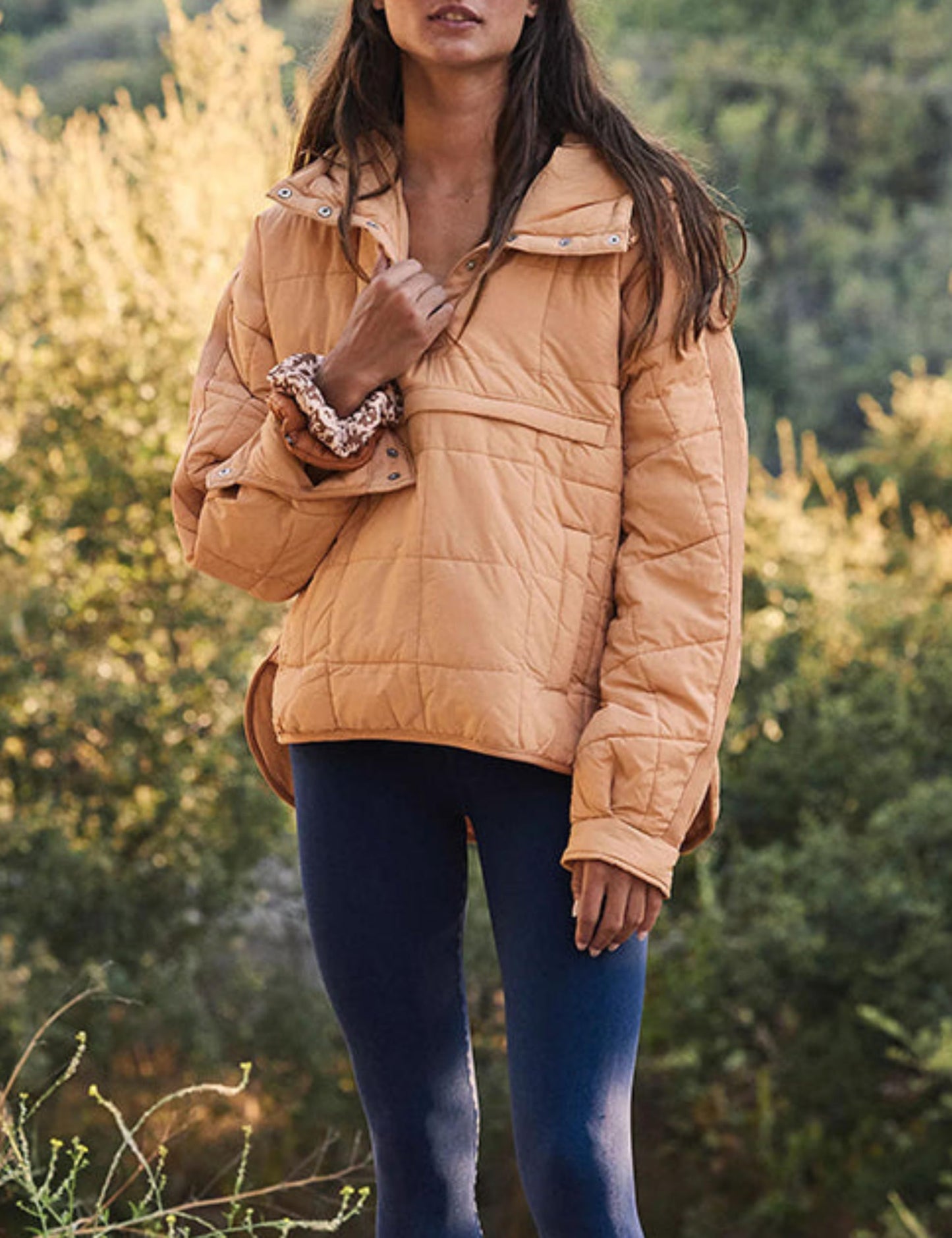 AICHARMWA Women's Pullover Puffer Jacket Hooded Oversized Lightweight Quilted Jacket Winter Warm Padded Coat(028-LightBrown-S)