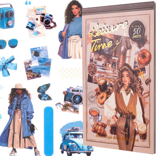 Scrapbook Sticker Book, 50 Sheets Journaling Stickers, Junk Journal Supplies, Pre-Cut Aesthetic Washi Materials, Watercolor Scrapbooking for Adults, Decorative Ephemera Planner Arts Craft