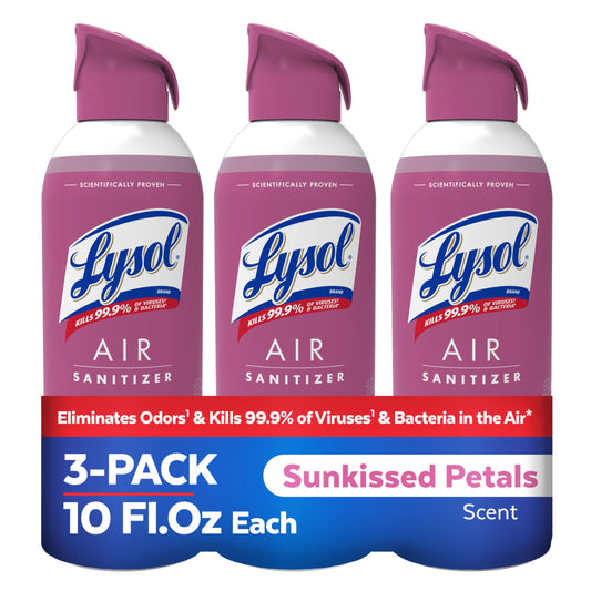 Lysol Air Sanitizer Spray + Odor Eliminator for Home & Office, Sanitizing Air Spray, Simple Fresh Scent, 10 oz (Pack of 3)