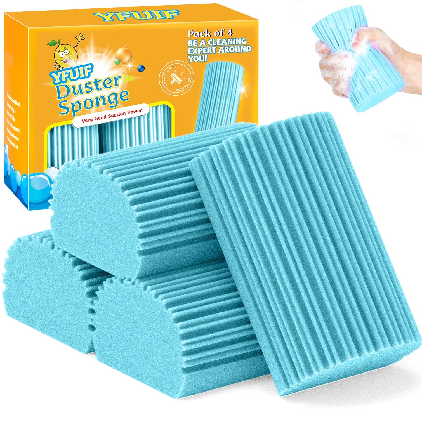 4 Pack Damp Clean Duster Sponge, Magic Sponge Eraser for Household Cleaning, Reusable Dusters Cleaning Supplies for Housekeeping, Dish, Blinds, Glass, Baseboards,Window Track Grooves and Faucets