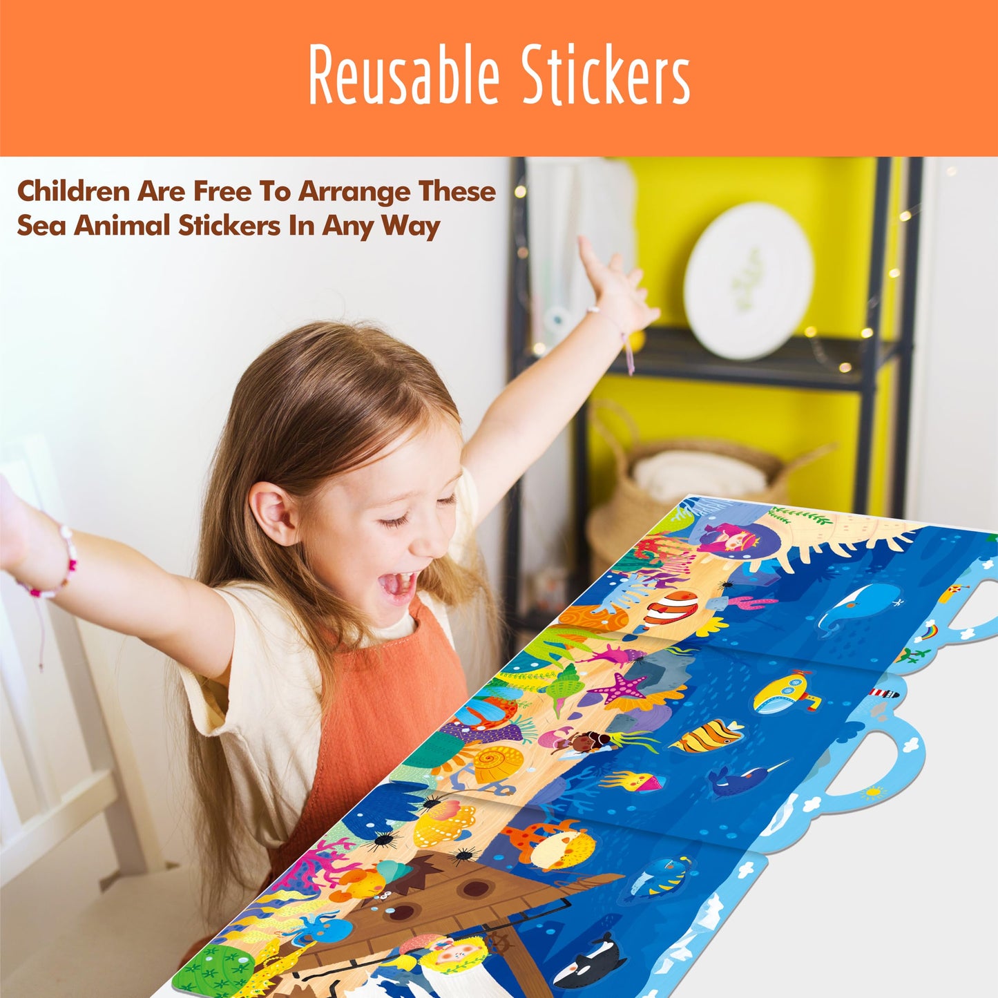 Reusable Sticker Book, 35 Marine Theme Static Stickers Waterproof Animals & Mermaid Decals Matching Game Activity Books Educational Learning Toys for Toddlers Girls Boys Preschooler