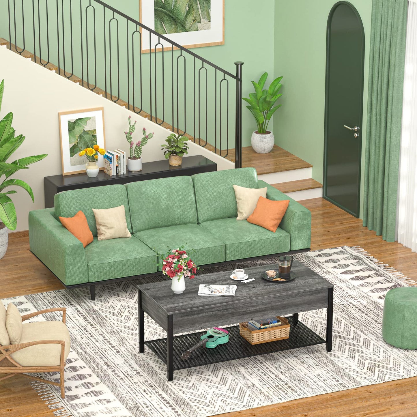 Homieasy Lift Top Coffee Table with Storage Shelf and Hidden Compartment, Modern Lift Top Table for Living Room, Wood Lift Tabletop, Metal Frame - Black Oak