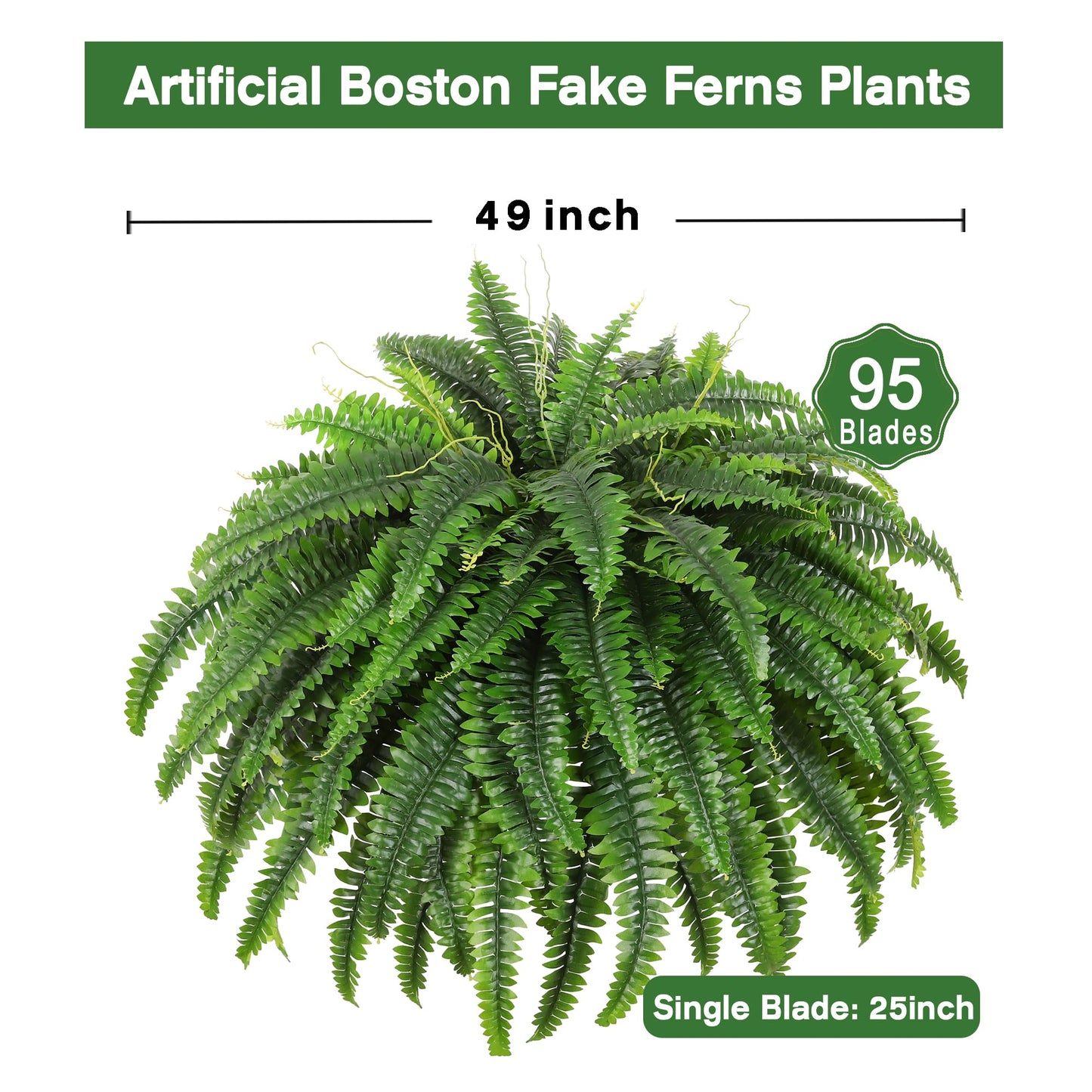 Dkaltm Single Silky Artificial Boston Fern Bush, 49Inch Large Artificial Ferns for Outdoors, Large Faux Ferns Artificial Plants,Suitable for Decorating Office, Living Room Faux Greenery,95Branches