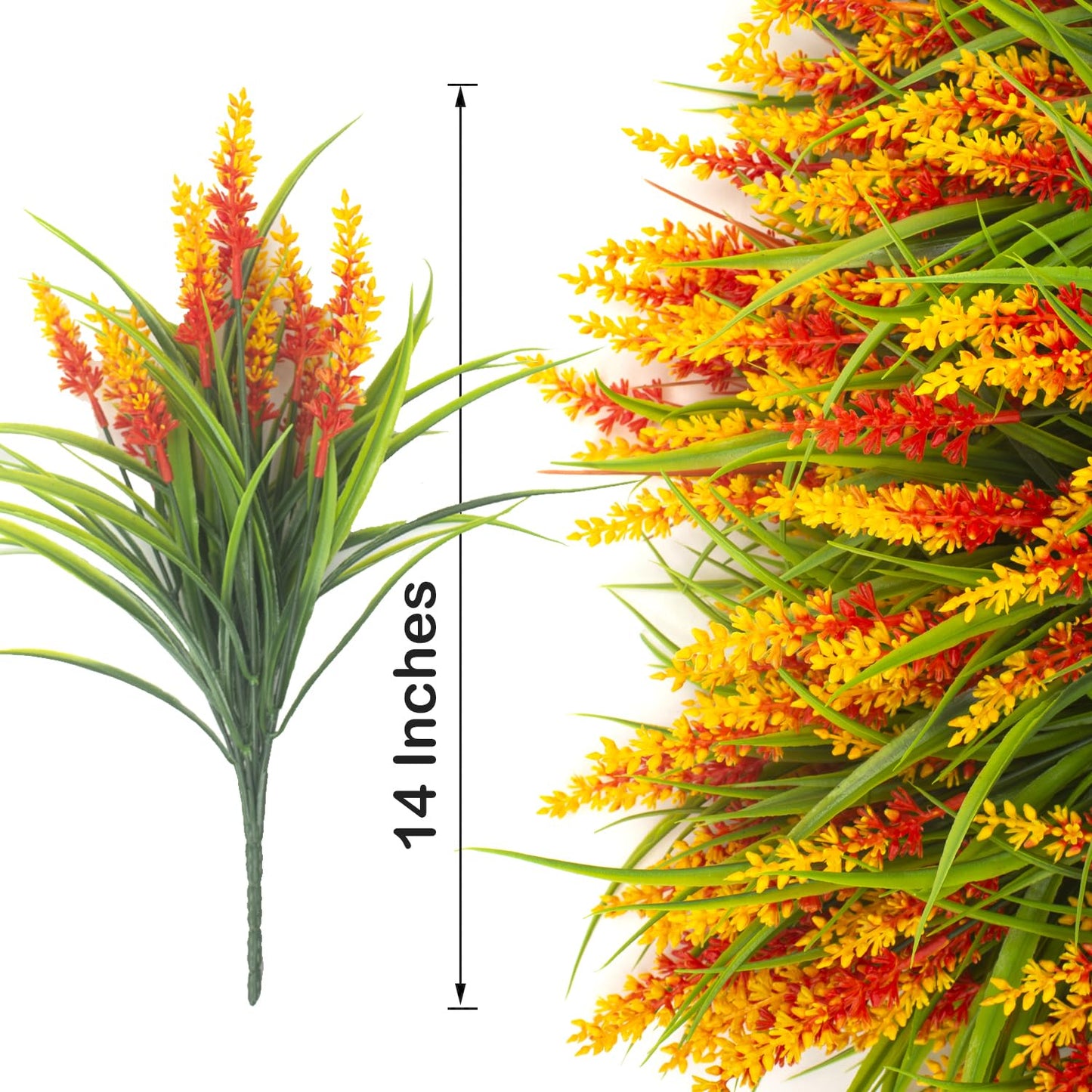 20 Bundles Artificial Plants Outdoor Fake Monkey Grass with Flowers (Orange Red)