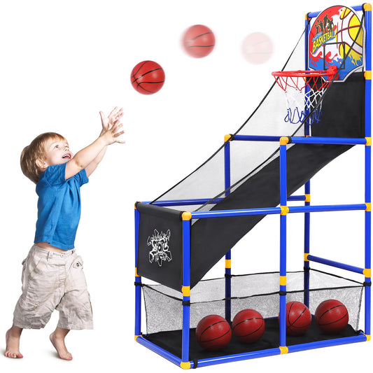 AOKESI Arcade Basketball Game Set Indoor for Kids Basketball Hoop Outdoor Sports Play Toy for Toddler Boys Girls 3-5 6-7 8-12 Years Old Adjustable Height with 4 Balls
