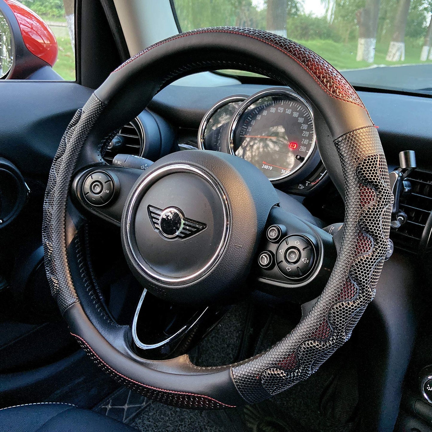 PINCTROT Steering Wheel Cover Great Grip with 3D Honeycomb Anti-Slip Design, Universal 14.5-15 Inch (All Black)
