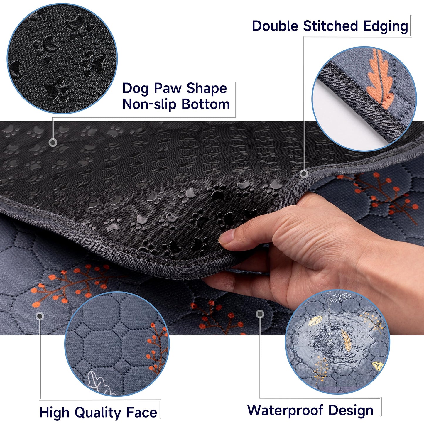 Sunheir Washable Pee Pads for Dogs - 2-Pack Thick Heavy Absorbency Reusable Pee Pads Prevent Leakage Non-Slip, Waterproof Pet Training Pads for Puppy Playpen, Crate, Whelping Box, Potty Training, Grey