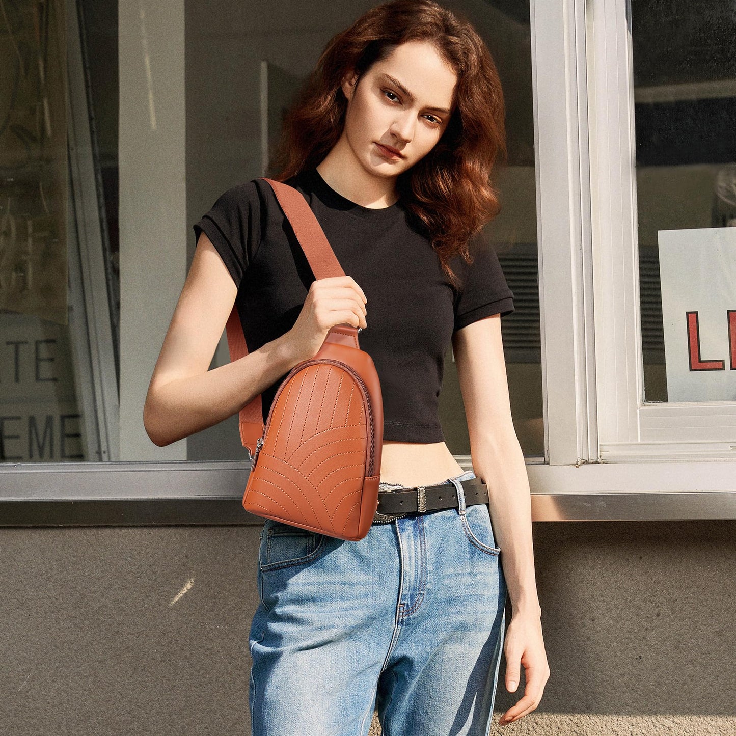 BOSTANTEN Sling Bag for Women Crossbody Bag Cross Body Travel Purse Quilted Vegan Leather Small Fanny Pack