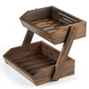 Large Capacity 2-Tier Wooden Fruit Basket, Durable Acacia Wood, 10.5" Tall, Spacious for Produce, Vegetables, Bread Storage and Home Kitchen Countertop