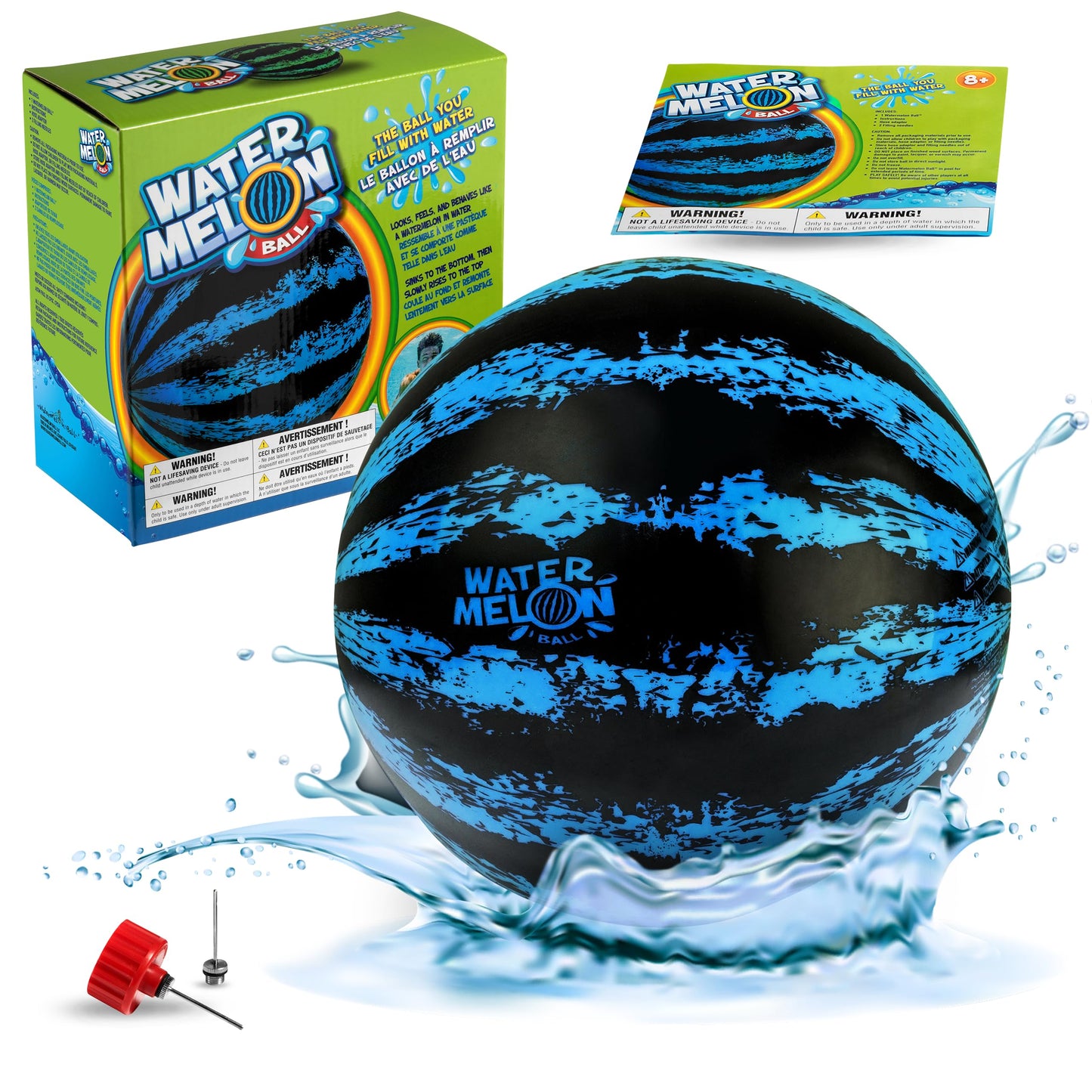 Watermelon Ball JR - Pool Toy for Underwater Games - Durable Ball for Pool Football, Basketball & Rugby - Perfect for Water Parties - Fun for Adults & Kids Alike - Fillable Pool Ball - Ages 6+