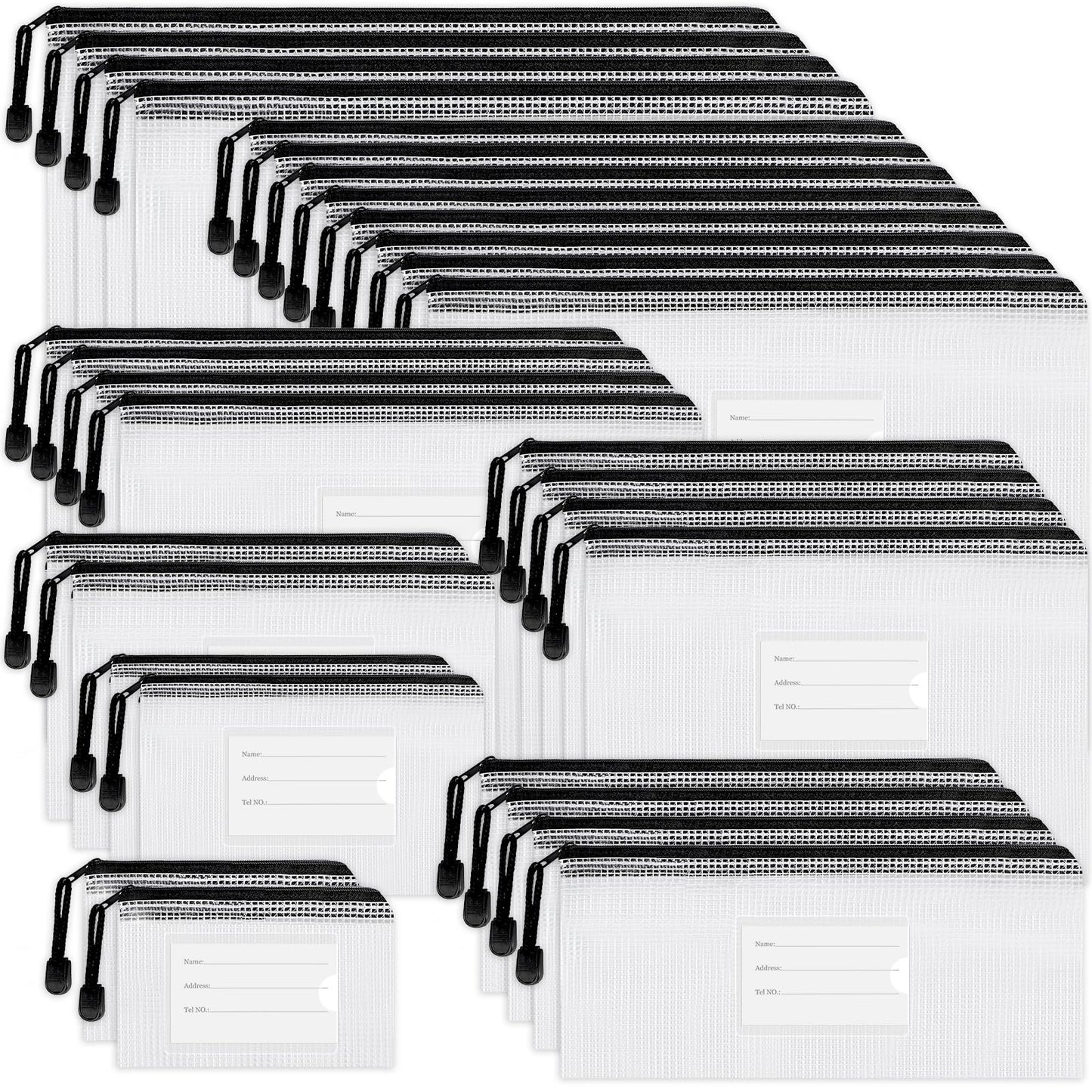 EOOUT 20pcs Mesh Zipper Pouch 8 Sizes Waterproof Zipper Bags, Plastic Travel Pouch for Board Game Travel Storage School Supplies Office Appliances Home Organize