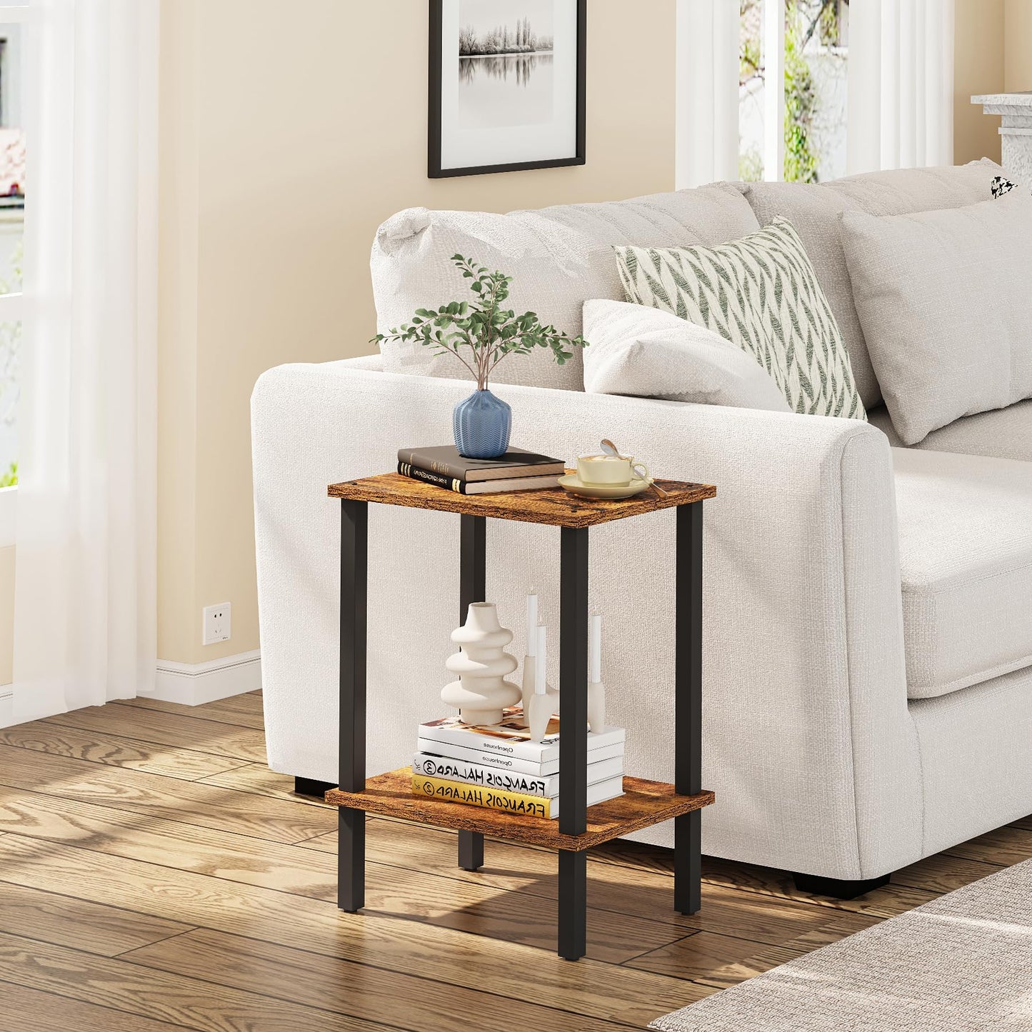 TUTOTAK End Table, Set of 2, Side Table, Nightstand, 2-Tier Storage Shelf, Sofa Table for Small Space, Living Room, Bed Room TB01BB035