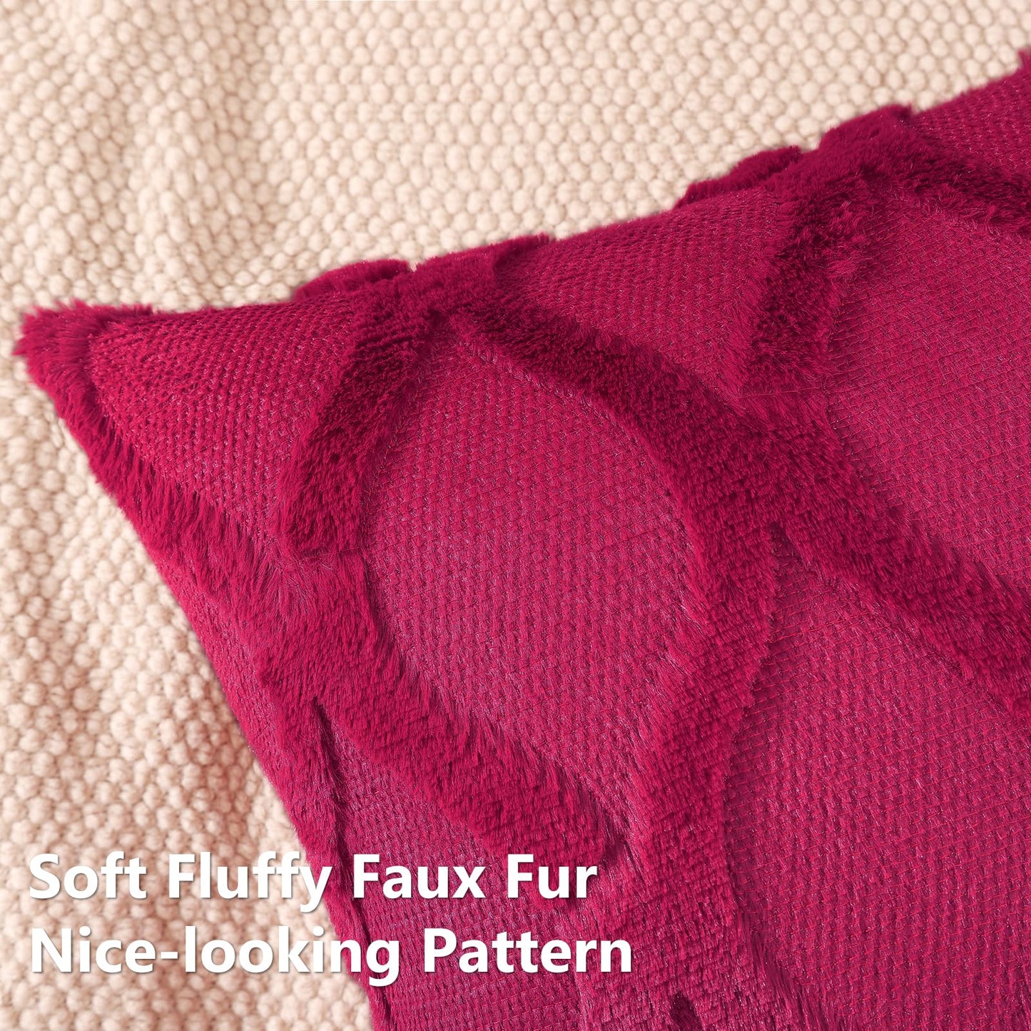 decorUhome Throw Pillow Covers 18x18 Inch Set of 2, Soft Plush Faux Fur Wool Burgundy Couch Pillow Covers, Decorative Neutral Pillow Cases for Bed Sofa Living Room Home Decor