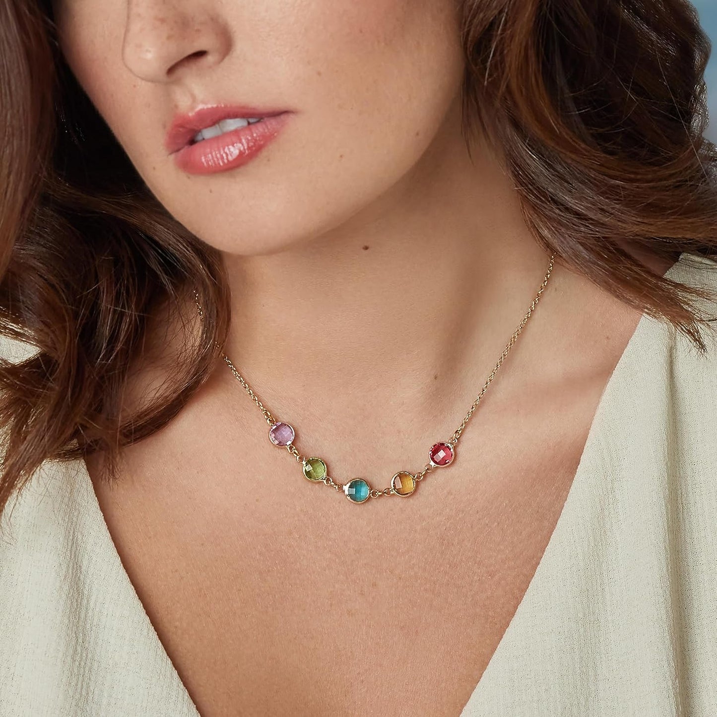 Birthstone Necklace for Mom, Women 1-7 Birthstones, Custom Personalized Necklaces in 18K Gold Plated & Stainless Steel Wife Grandma Girls, Mother's Day Christmas Gift from Daughter, Family Jewelry