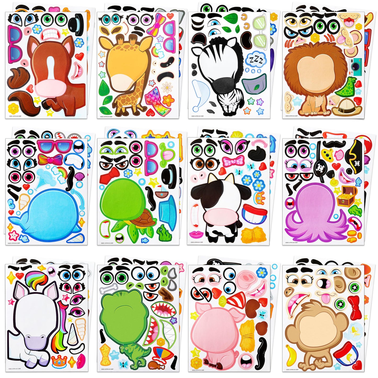 JOYIN 24PCS 9"x6" Make a face Stickers for Kids, Make Your Own Stickers, Mix and Match with Safaris Sea Farm and Dinosaur Animals, Party Favors Kids Crafts, Goodie Bags Stuffers