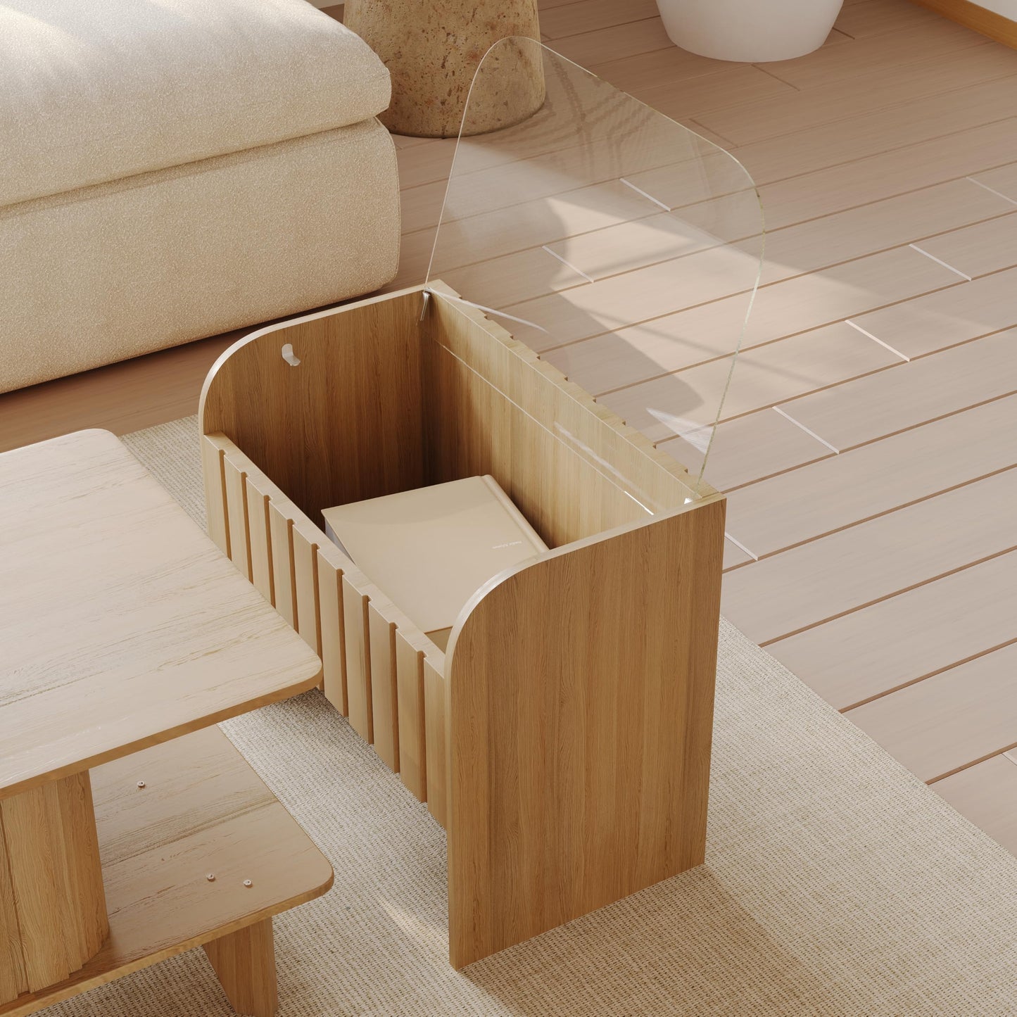 Jartoil Extendable Coffee Table with Storage, Wood Coffee Table with Hidden Compartment, Expandable Coffee Tables with Side Table for Living Home(Natural)