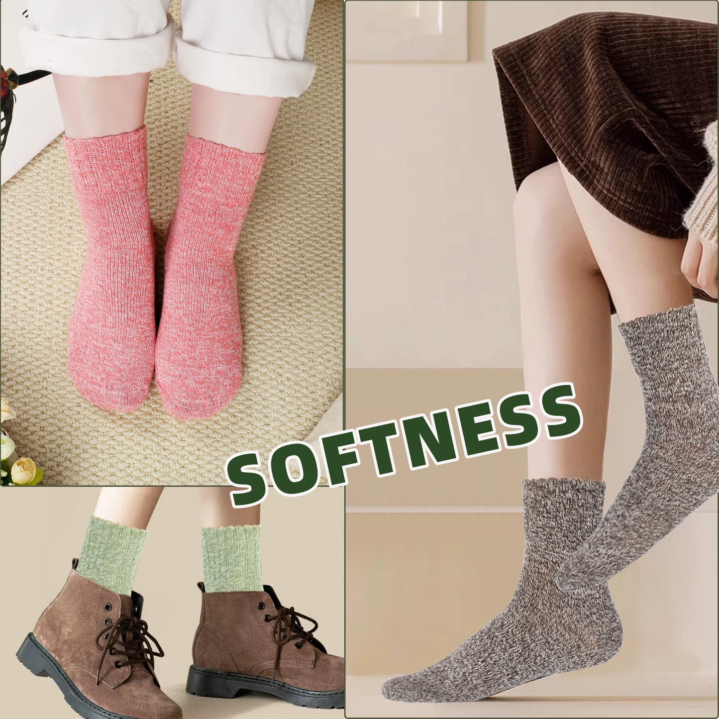 LWWTBS Womens Wool Socks 5 Pairs Winter Warm Thick Knit Wool Soft Vintage Casual Crew Socks Gifts for Women Men (Mul-5)