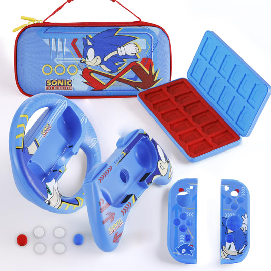 Sonic the Hedgehog Nintendo Switch Case, Gaming On-the-Go Car Kit, Nintendo Switch Controller Grips, Hands-Free Stand, Nintendo Switch Games and Accessories Storage