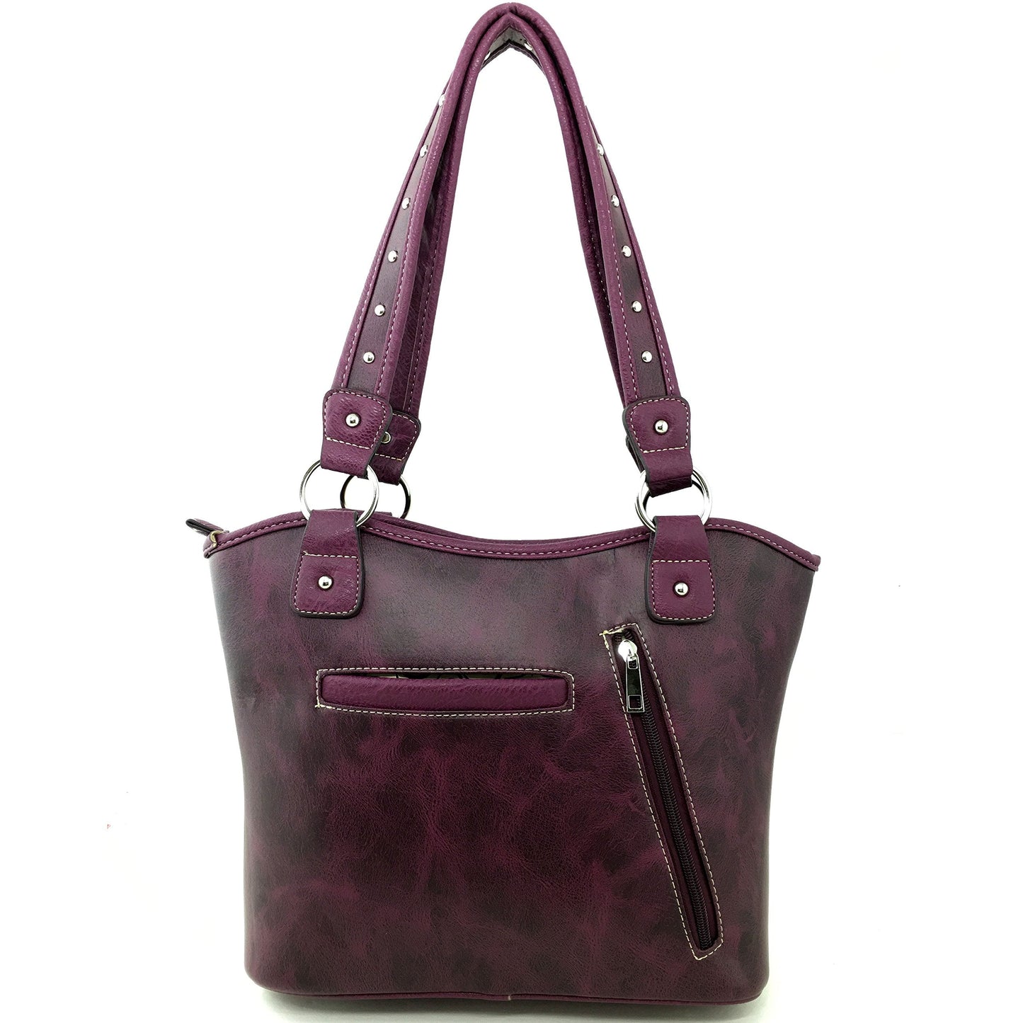 Justin West Western Floral Wing Embroidery Laser Cut Rhinestone Silver Cross Studded Shoulder Tote Handbag Purse (Purple Purse)