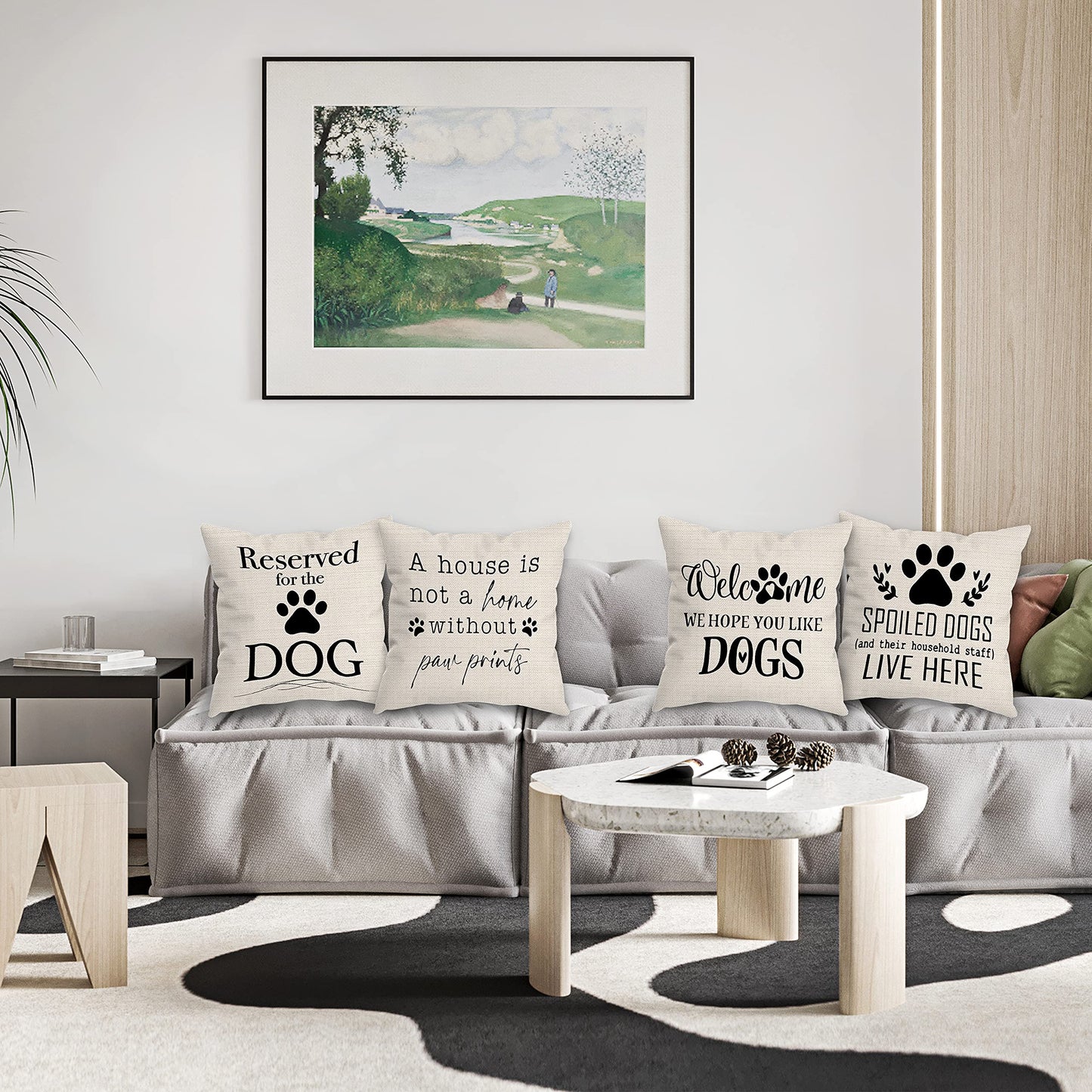 HUYAW Reserved for The Dog Claw Welcome We Hope You Like Dogs Decorative Throw Pillow Cover, Funny Dog Lover Gifts for Women, Funny Dog Quotes Pillow Covers 18 x 18 Inch Room Bed Sofa Decor Set of 4