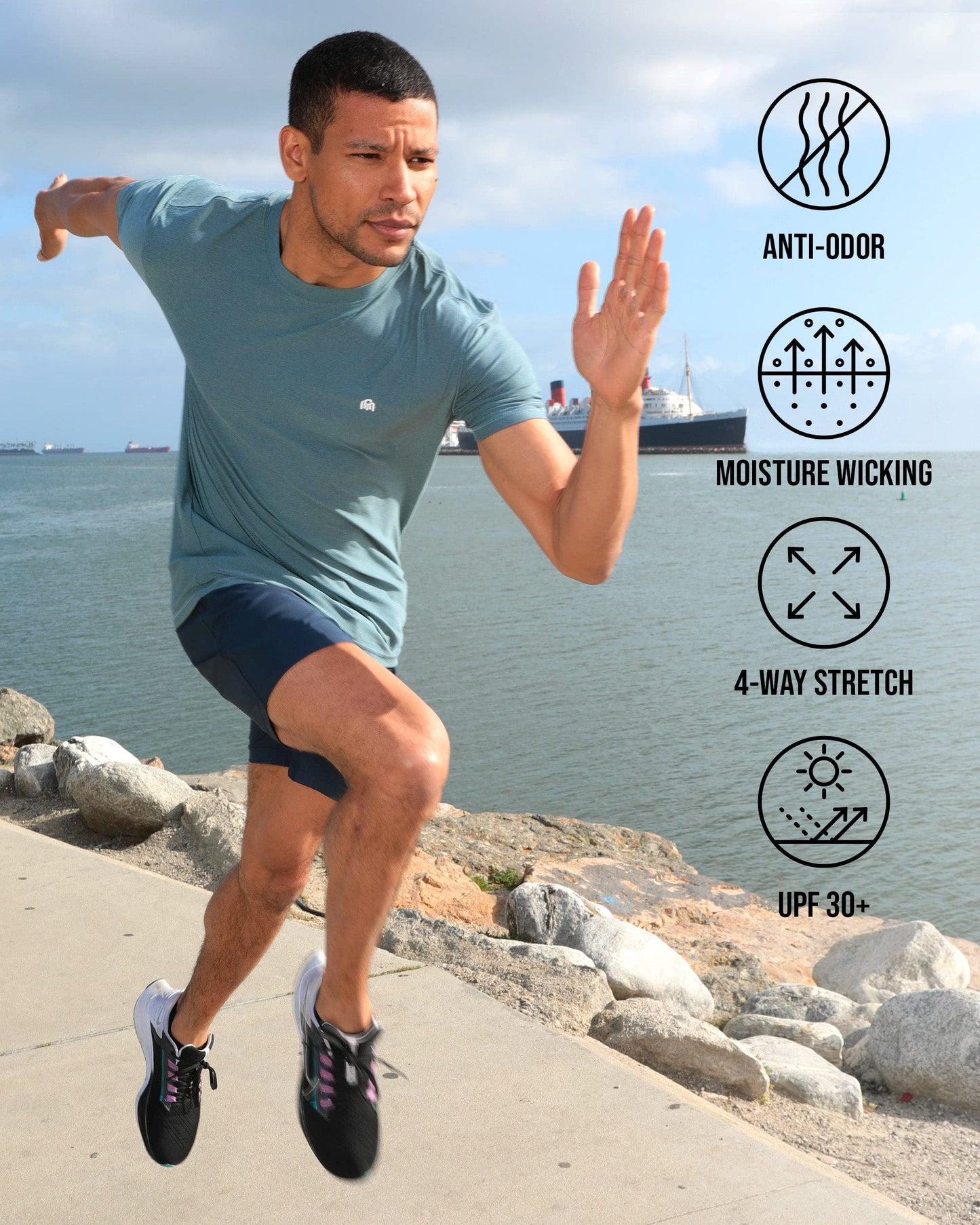 INTO THE AM Athletic Workout Shirts for Men Fitted Gym Sports Running Fitness Dry Fit Logo Tees (Grey, Large)