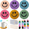 FoszaSzept Smile Punch Needle Coaster Kit, 22Pcs Embroidery Needle Coasters Crafts for Beginners, Easy DIY Mug Tufted Making Set with 6 Patterns Hoop Self Adhesive Felt Cloth Threading Device Gifts