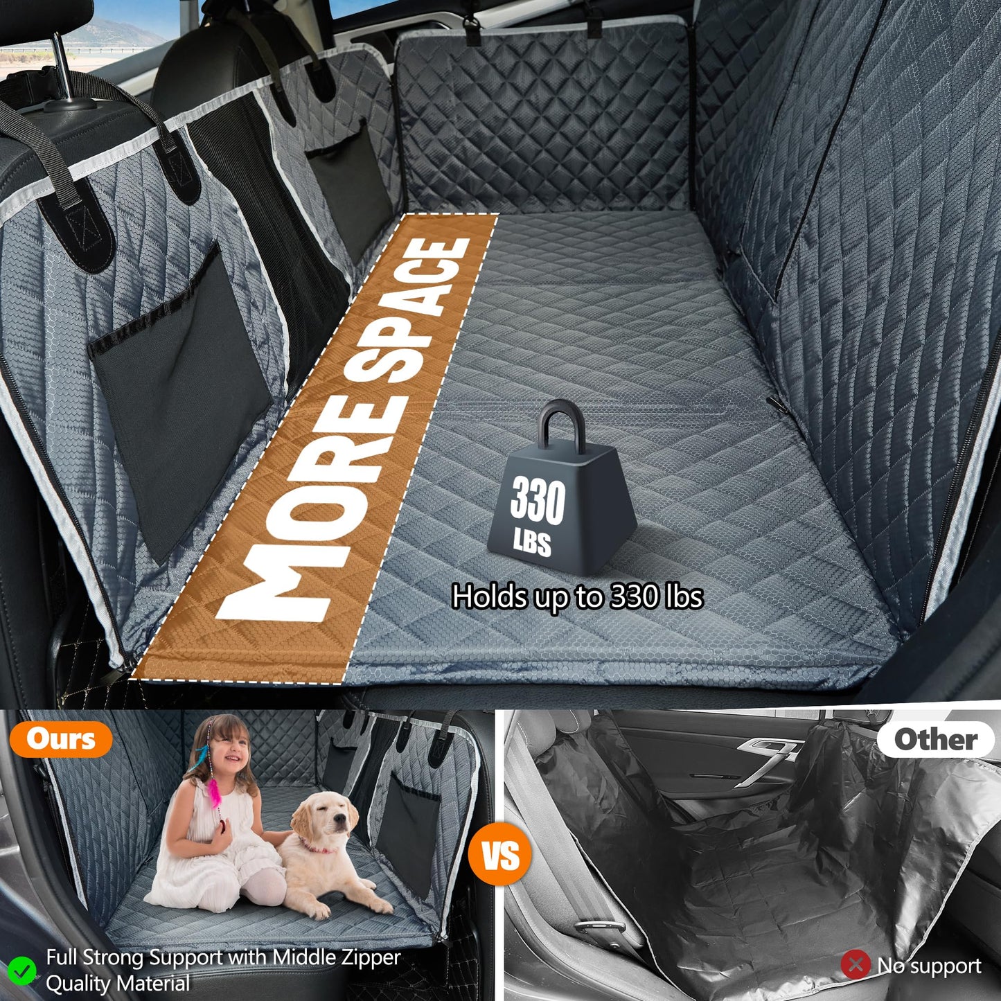 ANOSOSPECIAL Back Seat Extender,Dog Car Seat Cover,Waterproof Pet Hammock Travel Bed,Durable Camping Air Mattress,Non Inflatable Car Bed Mattress Easy Clean for Car SUV Truck (Grey)