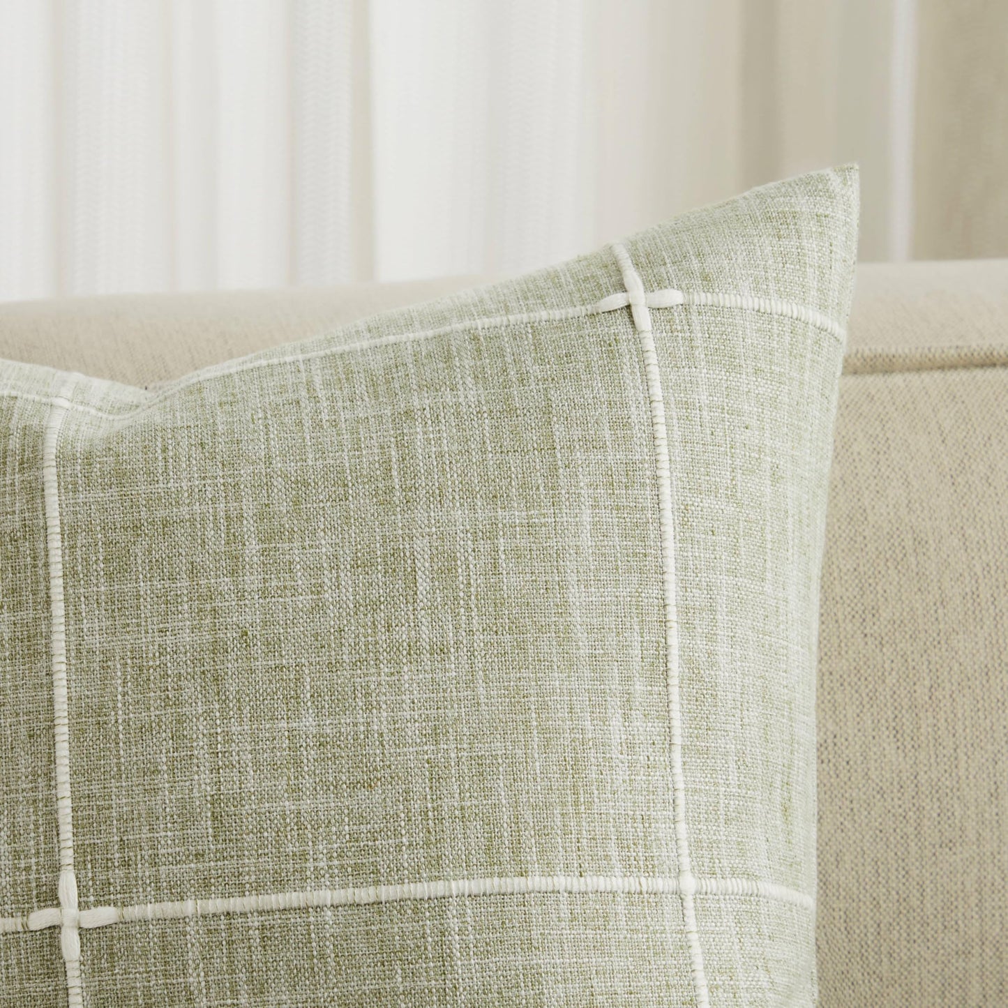 YZJZEDS 2 Packs Grid Embroidery Throw Pillow Covers, 20x20 Inch Green, Farmhouse Cotton Linen Decorative Sage Green Cushion Covers for Sofa Bed Living Room Home Decor