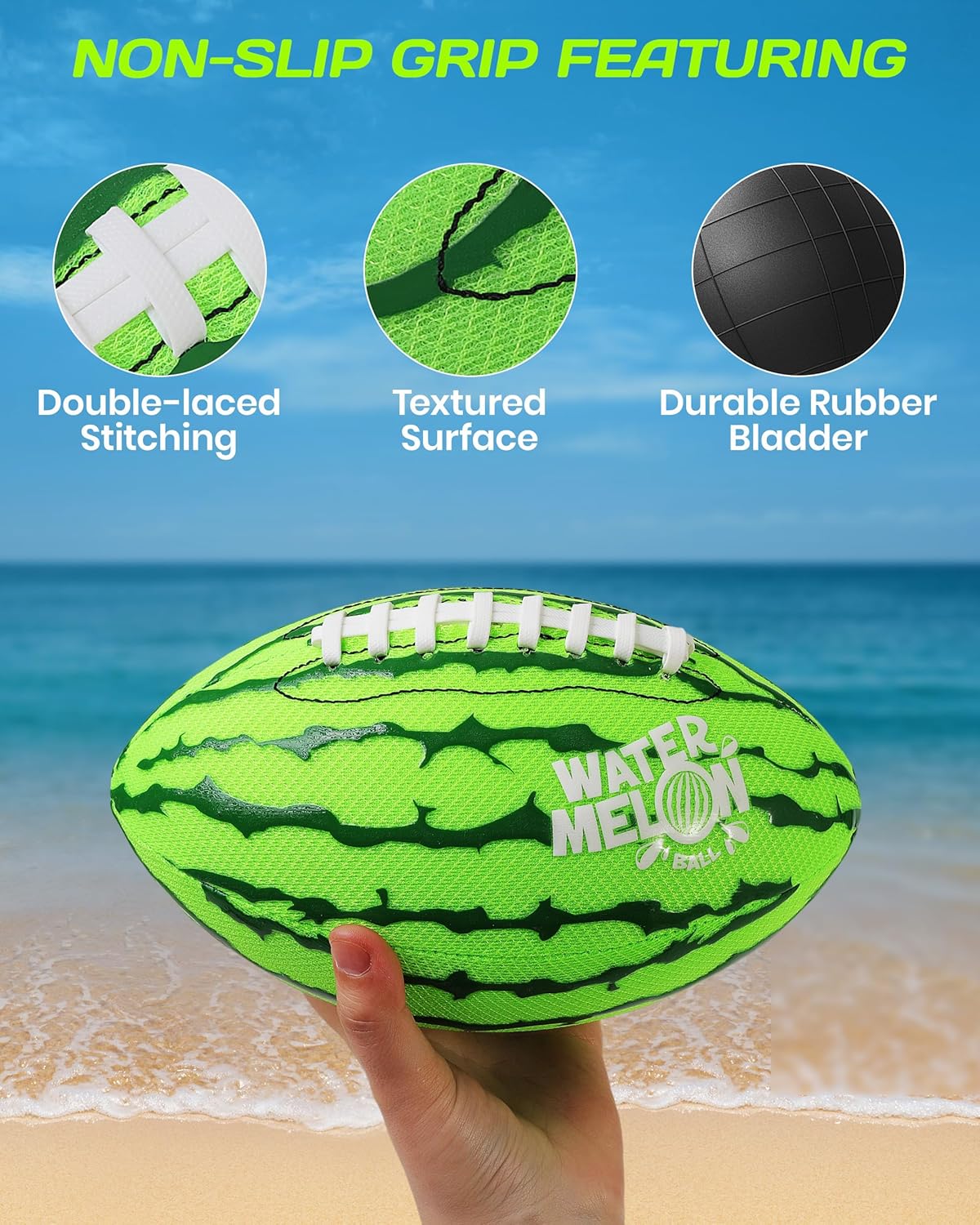 Watermelon Ball Pool Water Beach Football (9 Inch) - Durable Waterproof Football with Strong Grip for Kids, Teens, Adults and Family, Fun for Pool, Beach, Lake & Outdoor Play, Swimming Pool Toys Games