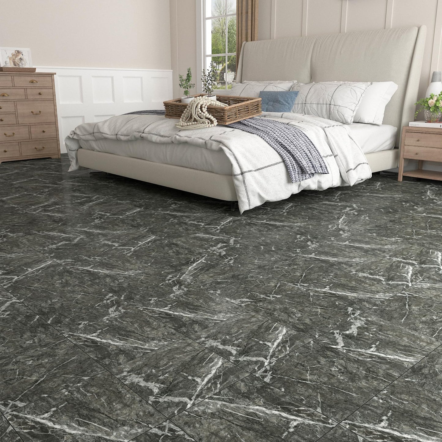 Decotalk 30-Sheet Floor Tile Peel and Stick Grey Flooring Tiles Marble Bathroom Floor Tile Waterproof, 12x12 Inch Vinyl Flooring Tile Renter Friendly Flooring Tile Square Bathroom Flooring Tile Floor
