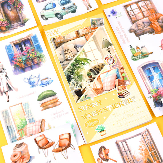 20 Sheets Scrapbook Stickers Aesthetic Bullet Journal Stickers for Journaling Sunshine Sticker Book Cute Washi Sticker for Scrapbooking Decorative Book for Adult Planner Art Crafts Supplies